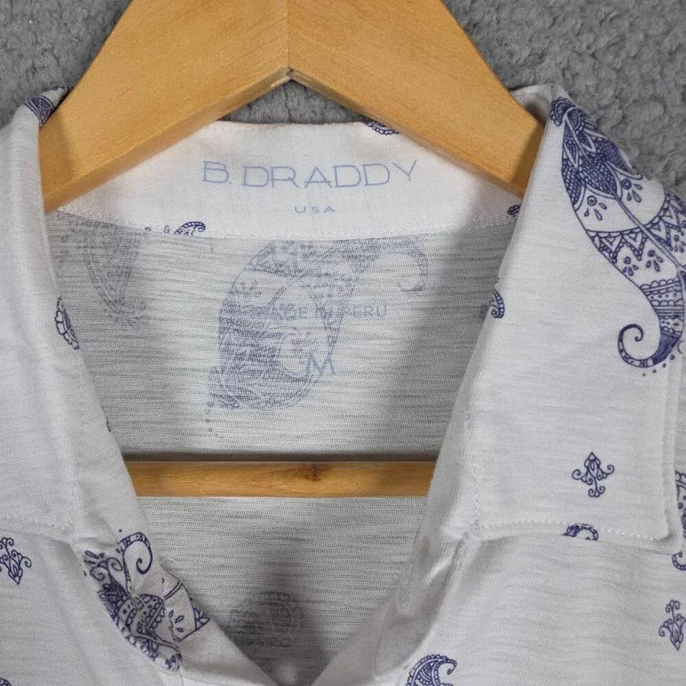 B Draddy Parsons Polo Shirt Mens Medium 100% Organic Pima 4 Button Lightweight - Picture 5 of 9
